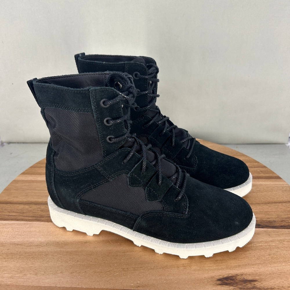 Sorel Womens Mac Hill Lite Combat Boots Black Suede Waterproof Lace Up Size 8